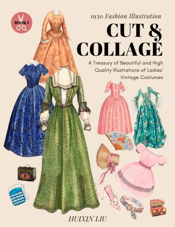 1930s Fashion Vintage Dress Collage Book Front Cover