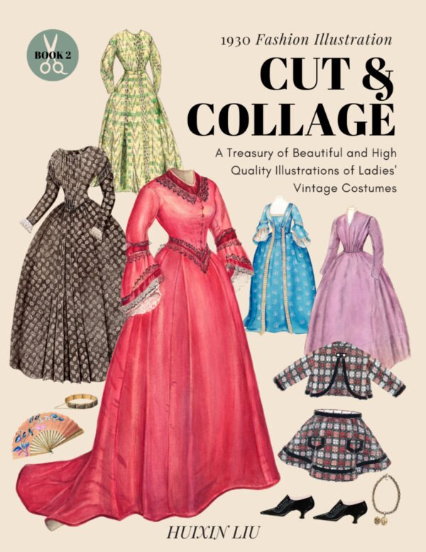 1930s Fashion Vintage Dress Collage Book Front Cover